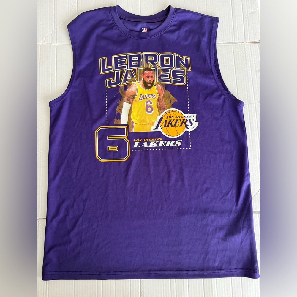 Los Angeles Lakers Sleeveless T Shirt Lebron James Size Mens Large Purple